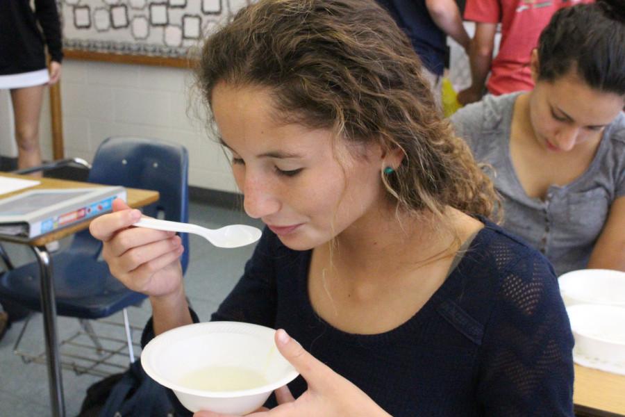 Sophie DeAnnuntis (17) tries some Japanese Ramen that the characters in Kitchen ate.