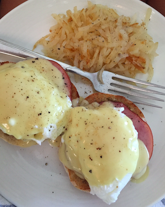 Eggs Benedict with Hollandaise is a savory breakfast. 