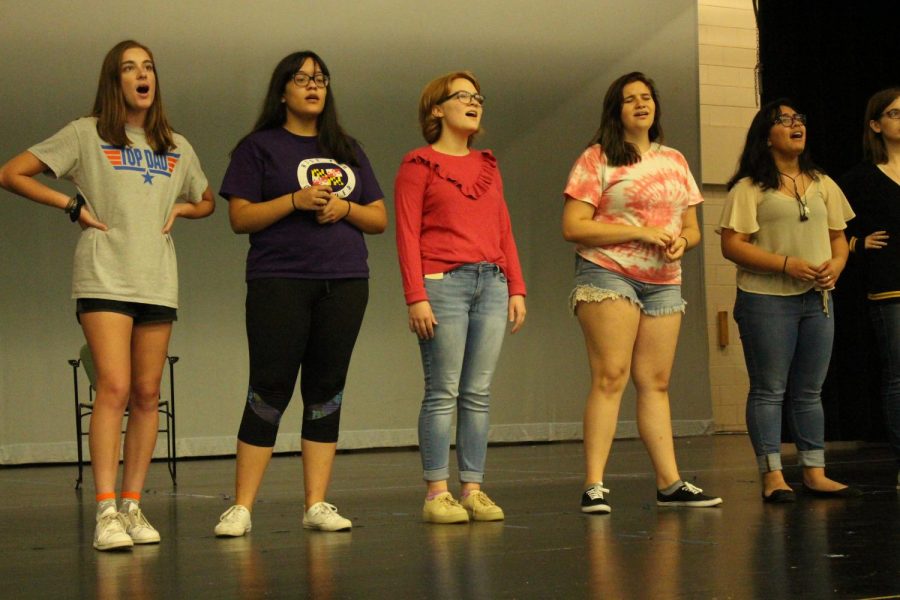 Theater Troupe #2660 practicing for their Broadway Knights show on October 19.