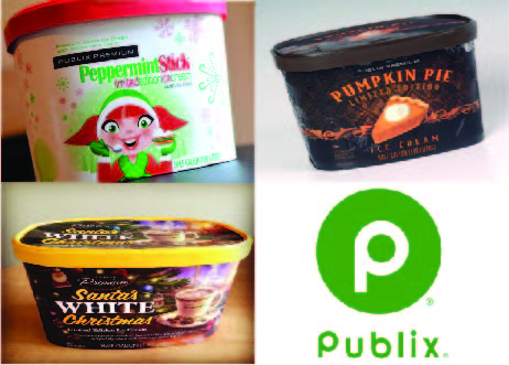 The three different flavors of Publix brand ice cream. 