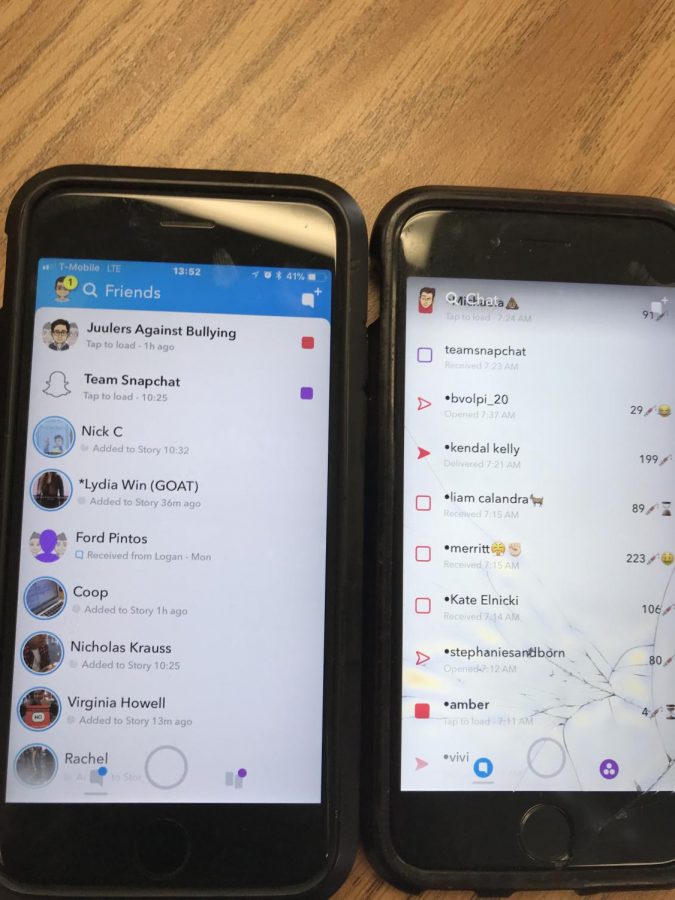 Students compare the new snapchat update (left) with the former look (right).
