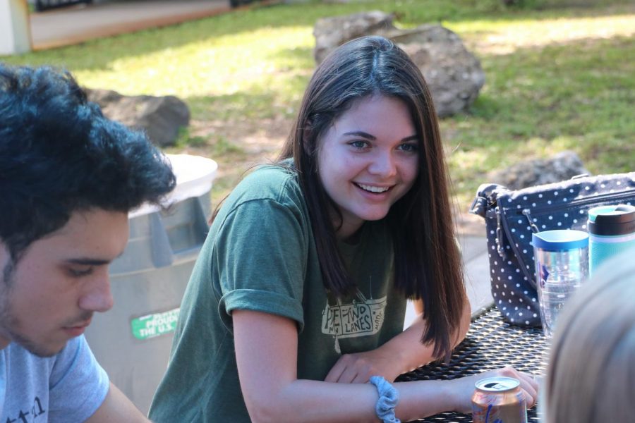 Lane Johansen (18), recipient of Washington and Lees Johnson Scholarship, laughs with her friends during lunch.