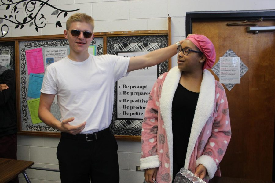 Nicholas Rogers (20) and Shayla Estelle (20) pose as their meme day characters.