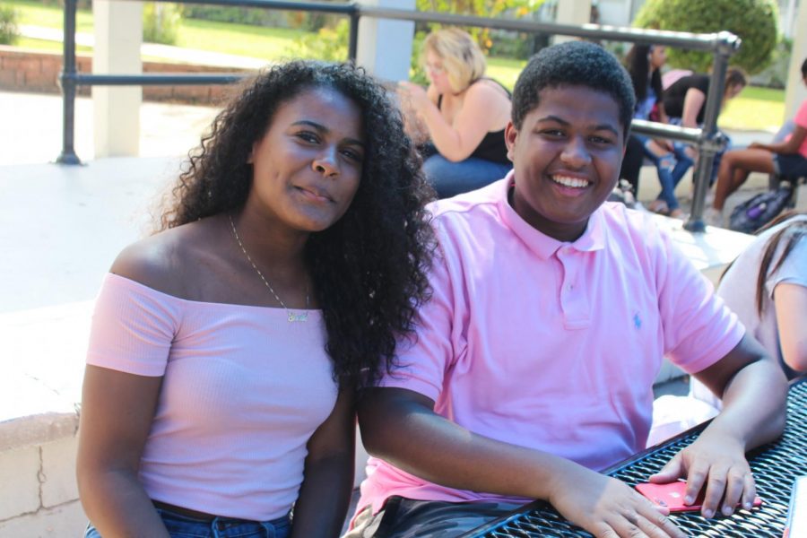 You cant sit with us, Gaille Denson (19) and Javeon  Donald (19)  sport their pink outfits at lunch.