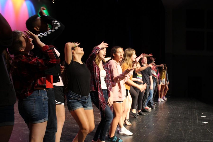 Members of thespian troupe #2660 rehearse for Broadway Knights in 2018.