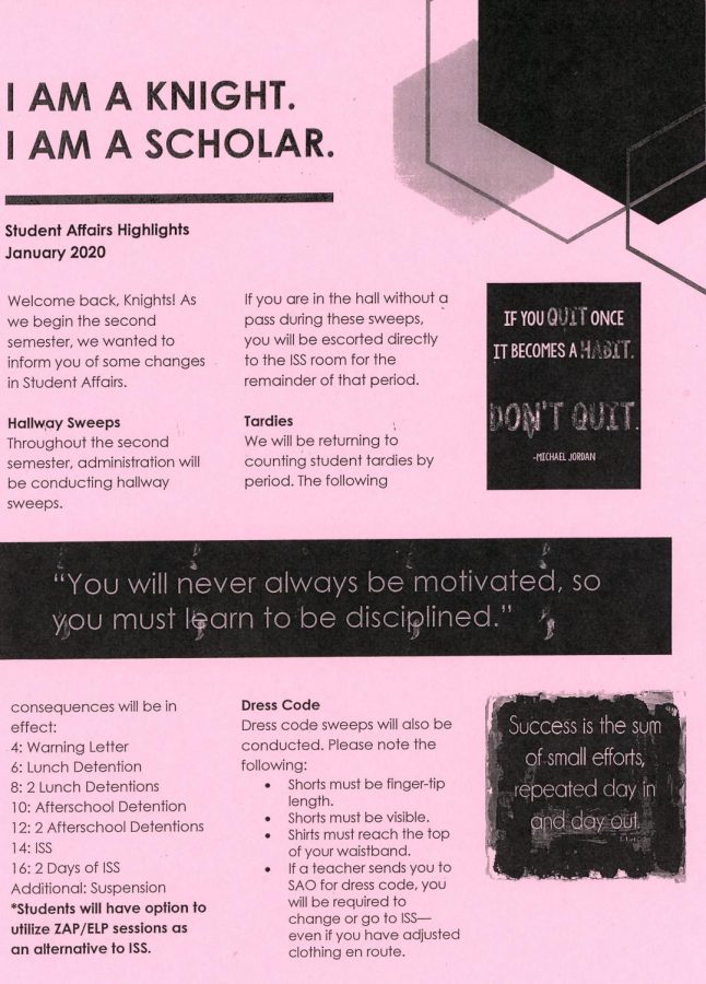 Every student received this sheet on Tuesday, Jan. 7 