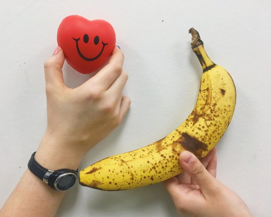 This is a photo illustration incorporating a Banana, which is commonly associated  with sex-ed tools.
