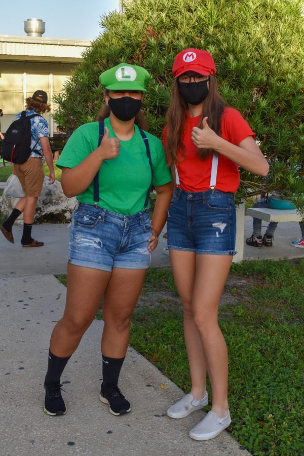 Character Day: Kotryna Haynes (23) (left) and Alessandra Hollyfield (23) dressed as Mario and Luigi.