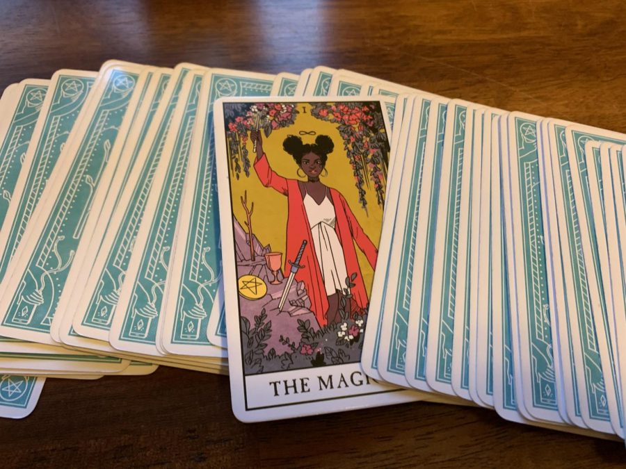 Photos of tarot cards, which are often used with spirituality.