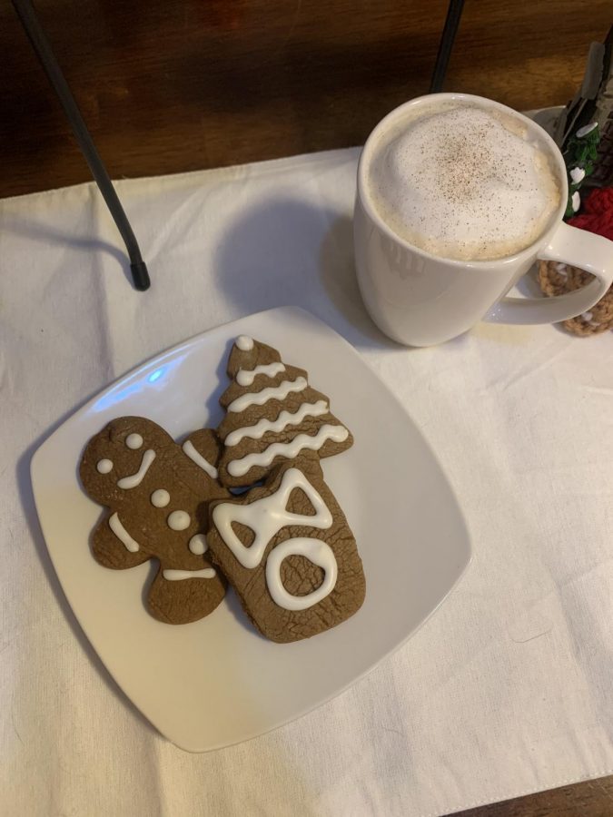 a plate of gingerbread cookies and a latte to keep you warm during the winter.
