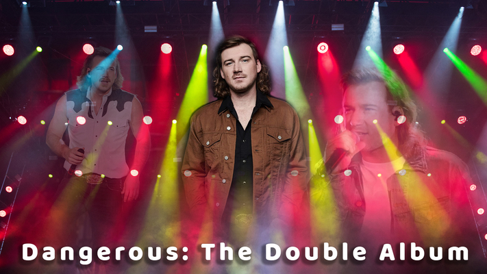 Graphic with Morgan Wallen, complete with a stage-like background and the title of his latest album.