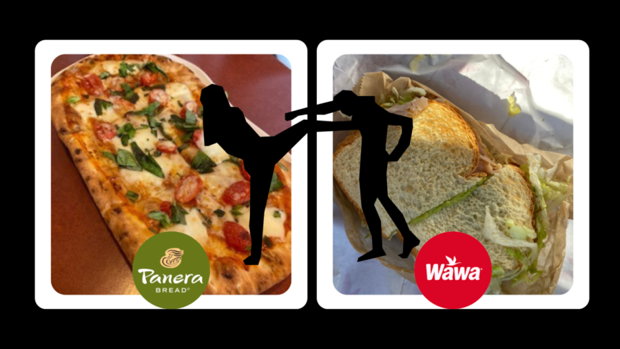 Graphic depicting the battle between Panera Bread and Wawa featuring a selection from each place.