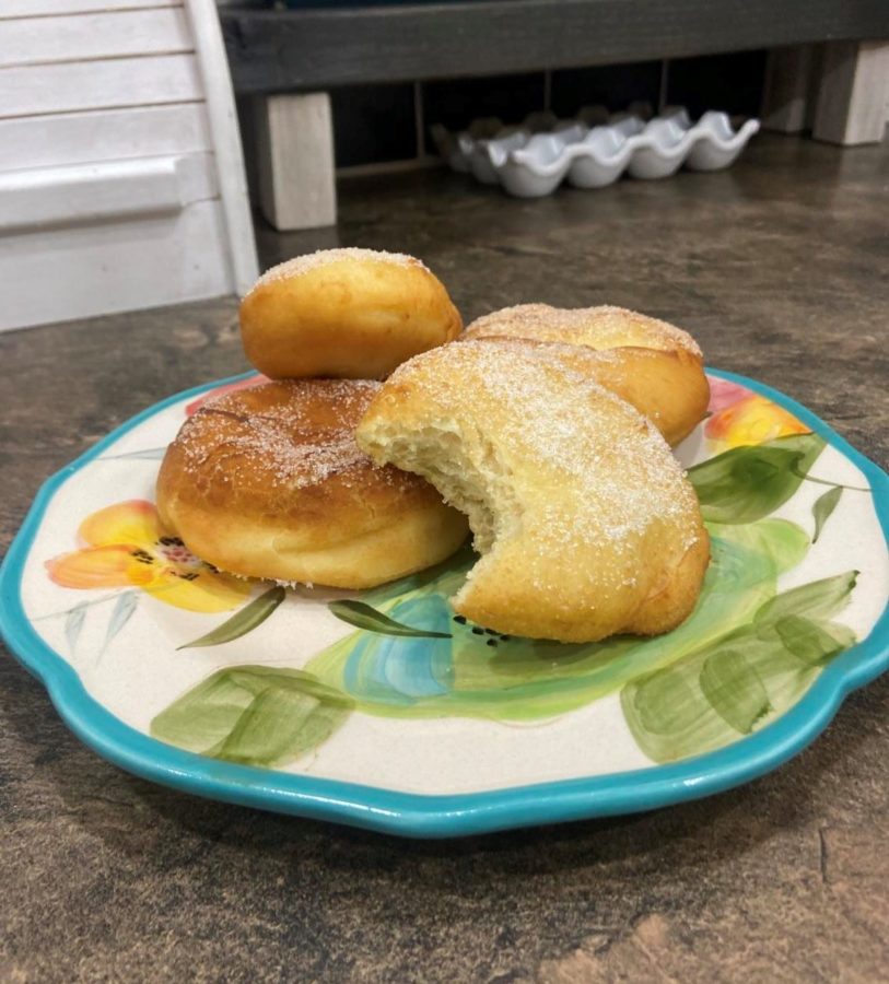 The delicious, finished result of the homemade sugar donuts.