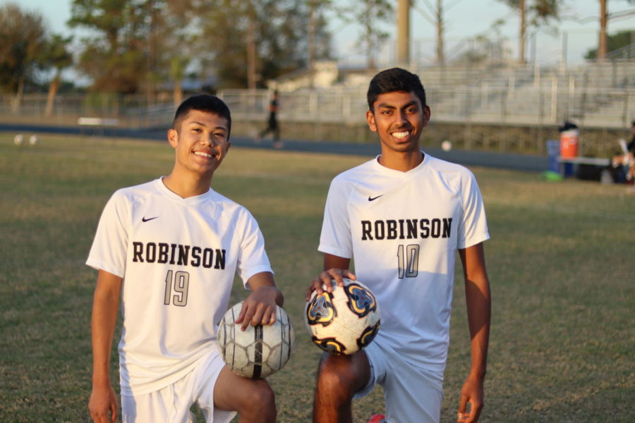 2022 Robinson boys soccer team captains Nathan Pham (22)(left) and Naveen Jayaram (23).