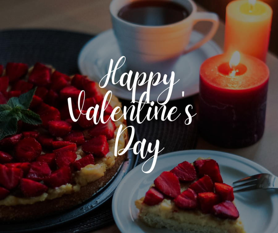 A picture designed from Canva showing a yummy meal for Valentines day. 