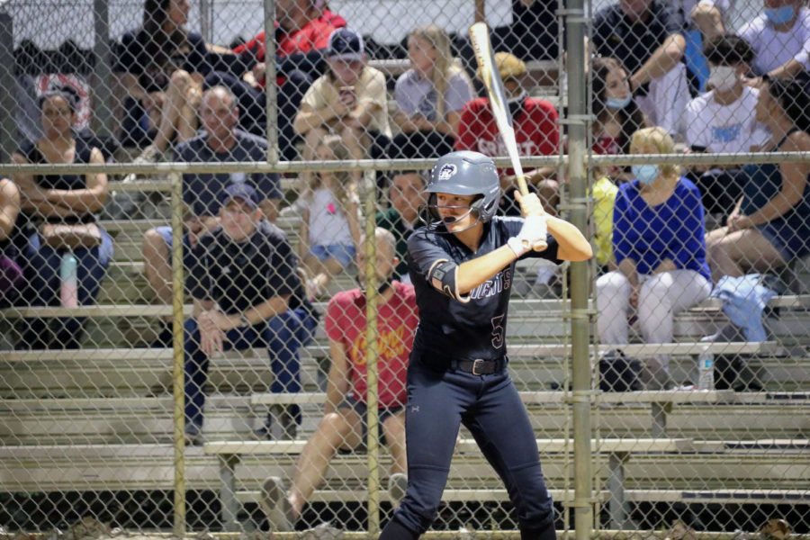 Haley Magin (22) waits for the pitch during the Strawberry Crest game from the 2021 Spring season. Last year, she had a batting average of 0.300. My hopes for the season is to be able to go just as far and further to States than we did last year, Magin said.