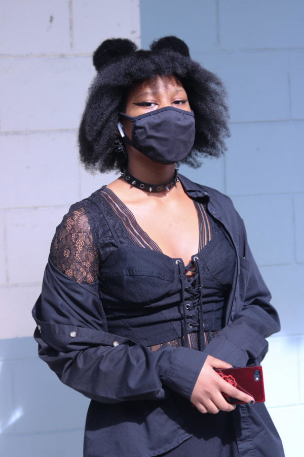 Ruby Bien-Aime wearing her grunge inspired look in all black.