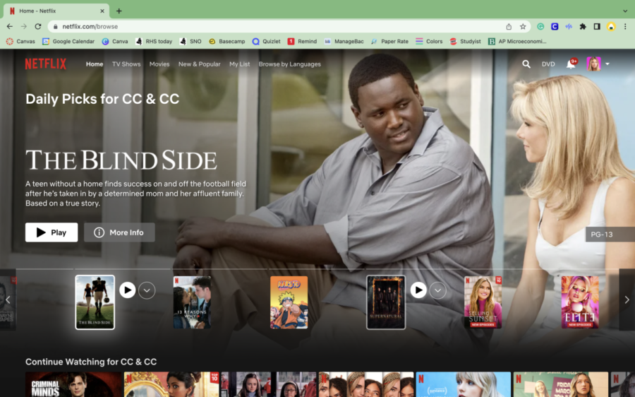 Netflixs open page when you go into your profile. Here, a preview of the movie The Blind Side is displayed. 