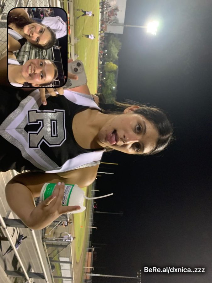 (From left to right) Madison McCauley (‘25), Danica De Jenzano  (‘25), and Mia Garcia(‘25) BeReal after a football game. 