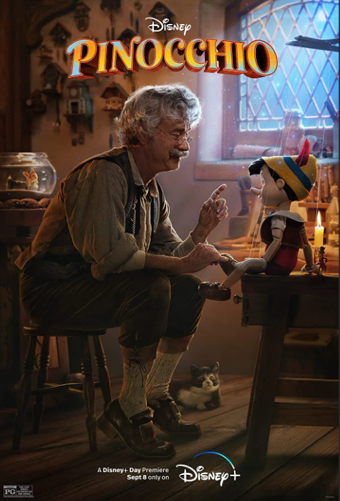 The movie poster for Disneys Pinocchio (2022).