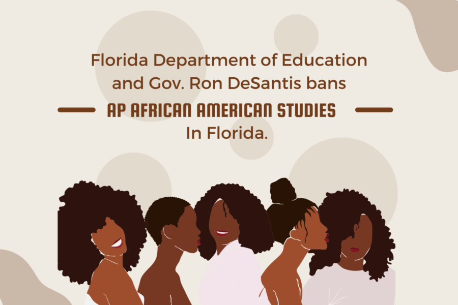 A Canva graphic portraying African American women and text saying how AP African American Studies is being banned in Florida. 