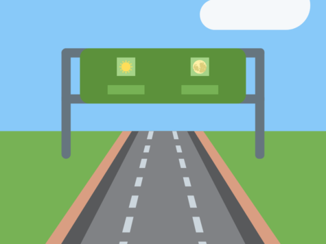 An illustration of a highway. Graphic developed on Canva.