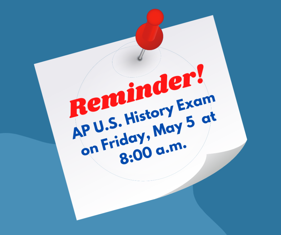 A Canva graphic depicting a reminder for an upcoming AP exam. 