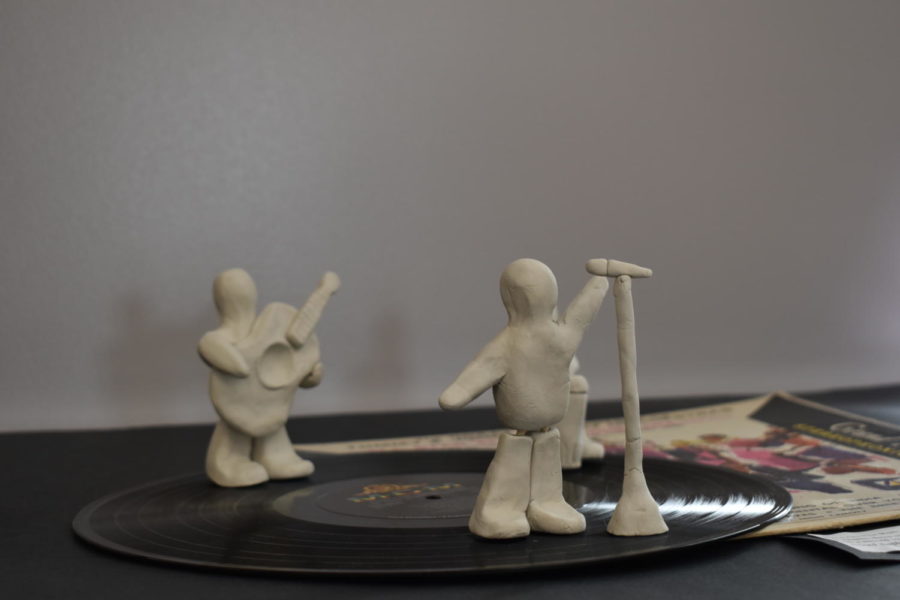 Sculptures on a vinyl record from Maddy Ruyles exhibition, which is based on her love of music. 