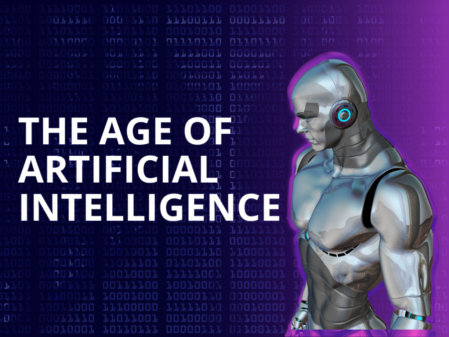 A Canva graphic depicting a robot and text that reads the age of artificial intelligence. 