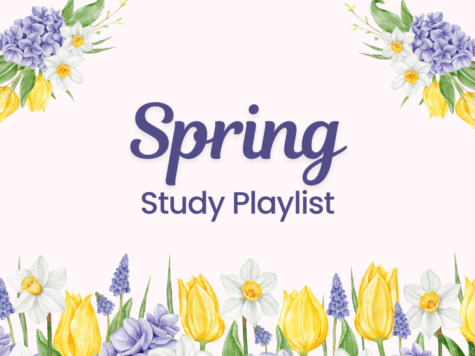 A Canva graphic depicting flowers and text that reads spring study playlist.