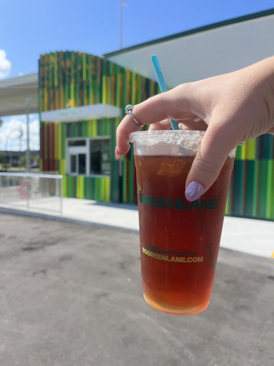 A fresh Green Lane Passion Black Tea outside of their new location on Gandy.