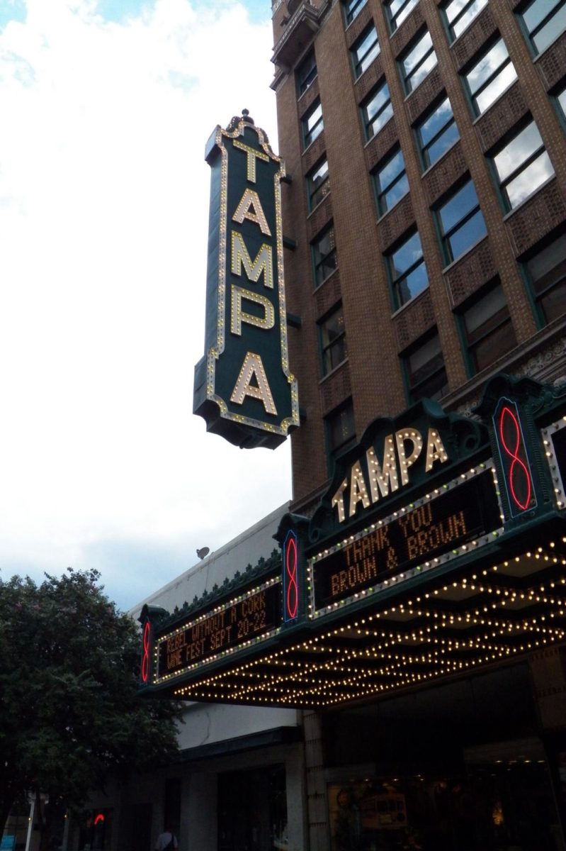 An image of the outside of the Historic Tampa Theater. 