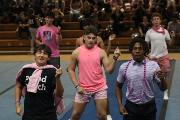 Spirit Boys show off their moves during the Homecoming pep rally.