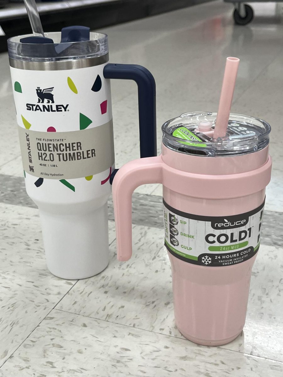 Trendy Stanley Cup next to its dupe, located at Target.