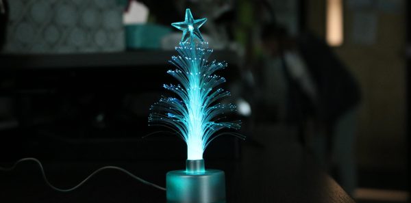 A cheery blue christmas tree marking the beginning of the holiday season