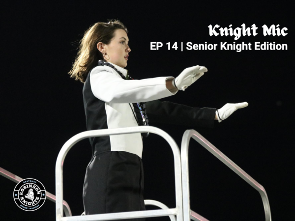 The cover of Episode 14 of Knight Mic, depicting Drum Major Julia Barrett (24) conducting the marching band. 