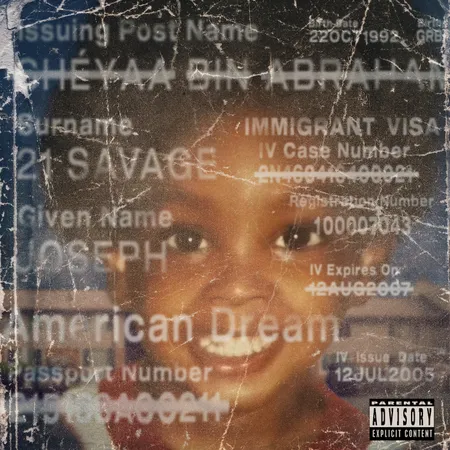 Album cover of 21 Savages third solo album titled American dream.