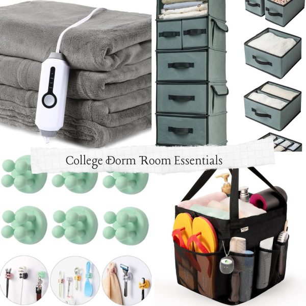 Collage of college dorm essentials that all college freshmen need.