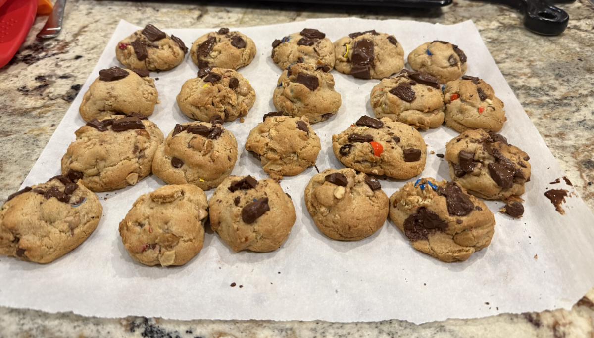 Everything but the Kitchen Sink Cookies straight out of the oven.