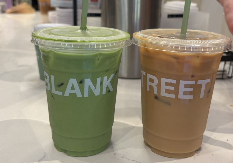 Blank Street matcha versus a latte.