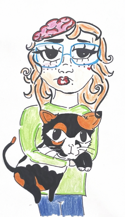 Drawing of a girl holding her cat.