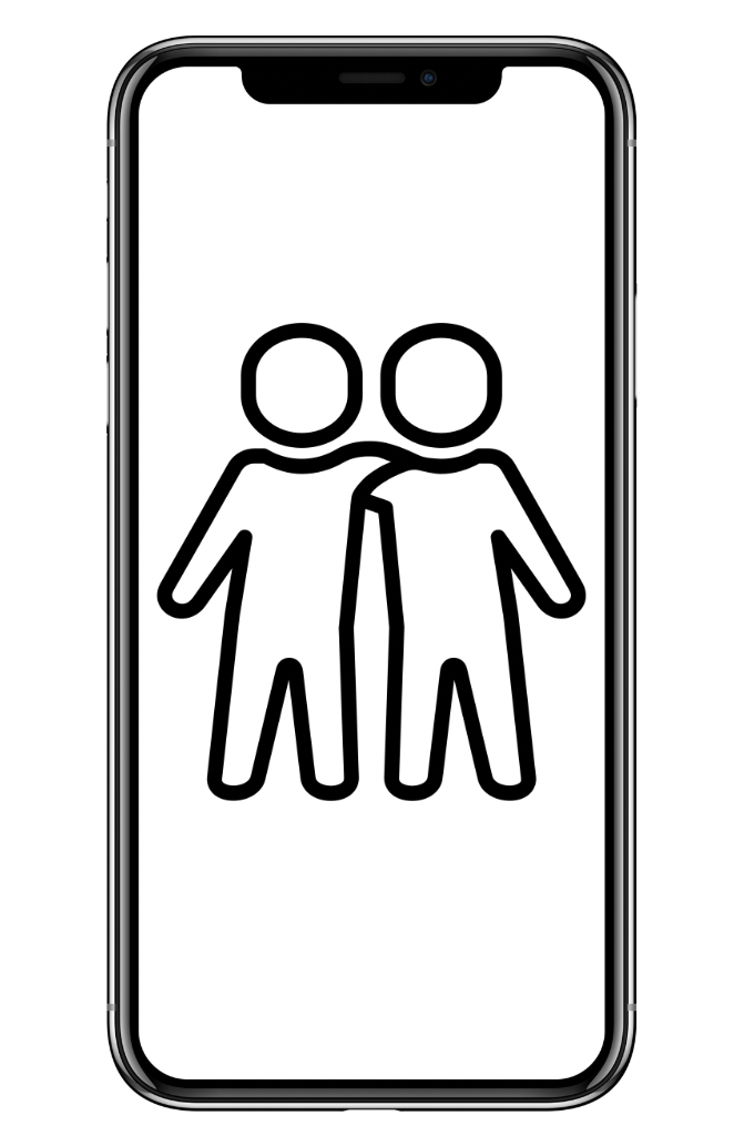 Graphic of friendship through a phone screen.