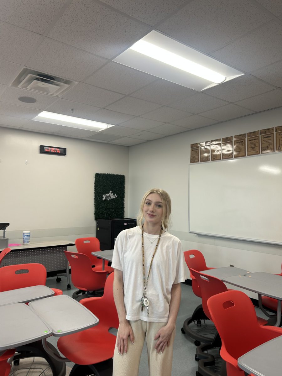 Lexus Bogert poses in her new classroom