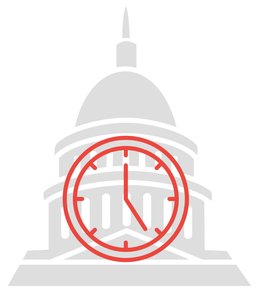 Graphic of a ticking clock in front of the senate building made on Canva.