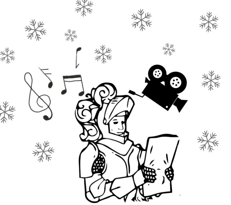 Image of a knight with music and a camera made on canva.