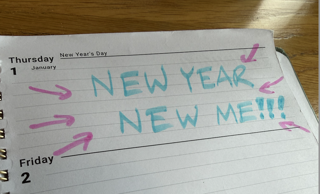 Image of someone's planner with the message "New Year New Me" written on New Year's Day.