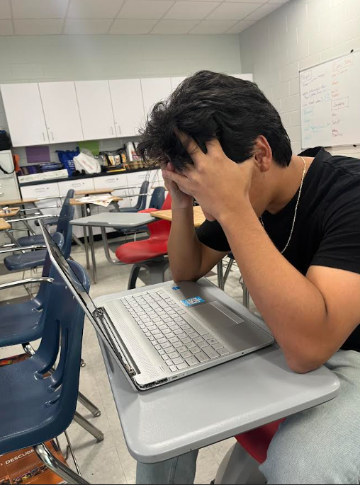 TJ Maiello ('27) staring at his computer in distress.